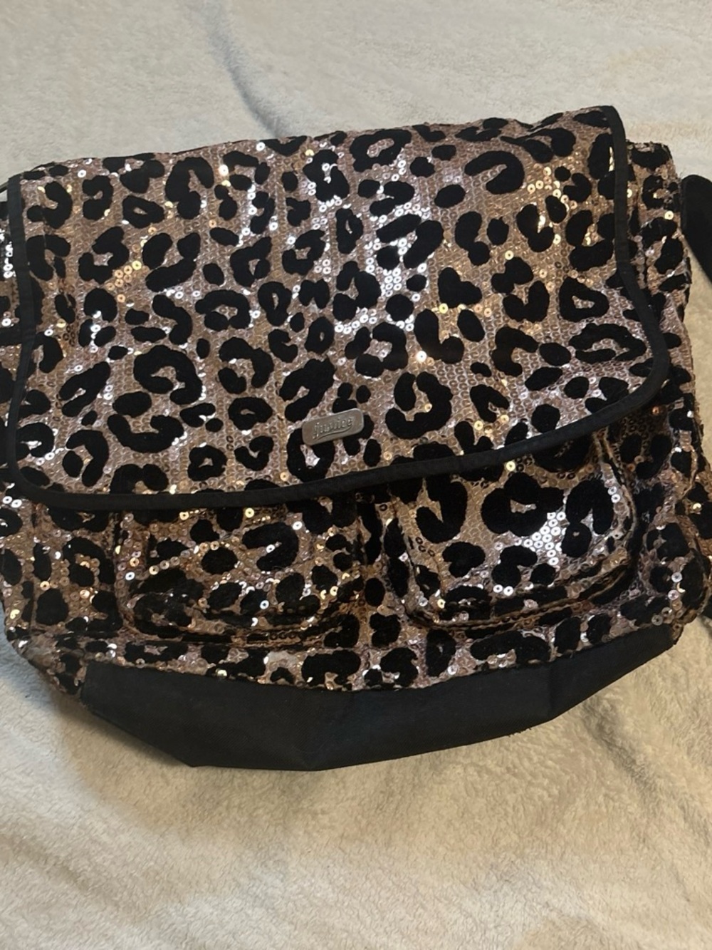Justice Sequin Leopard Backpack - Black and Gold